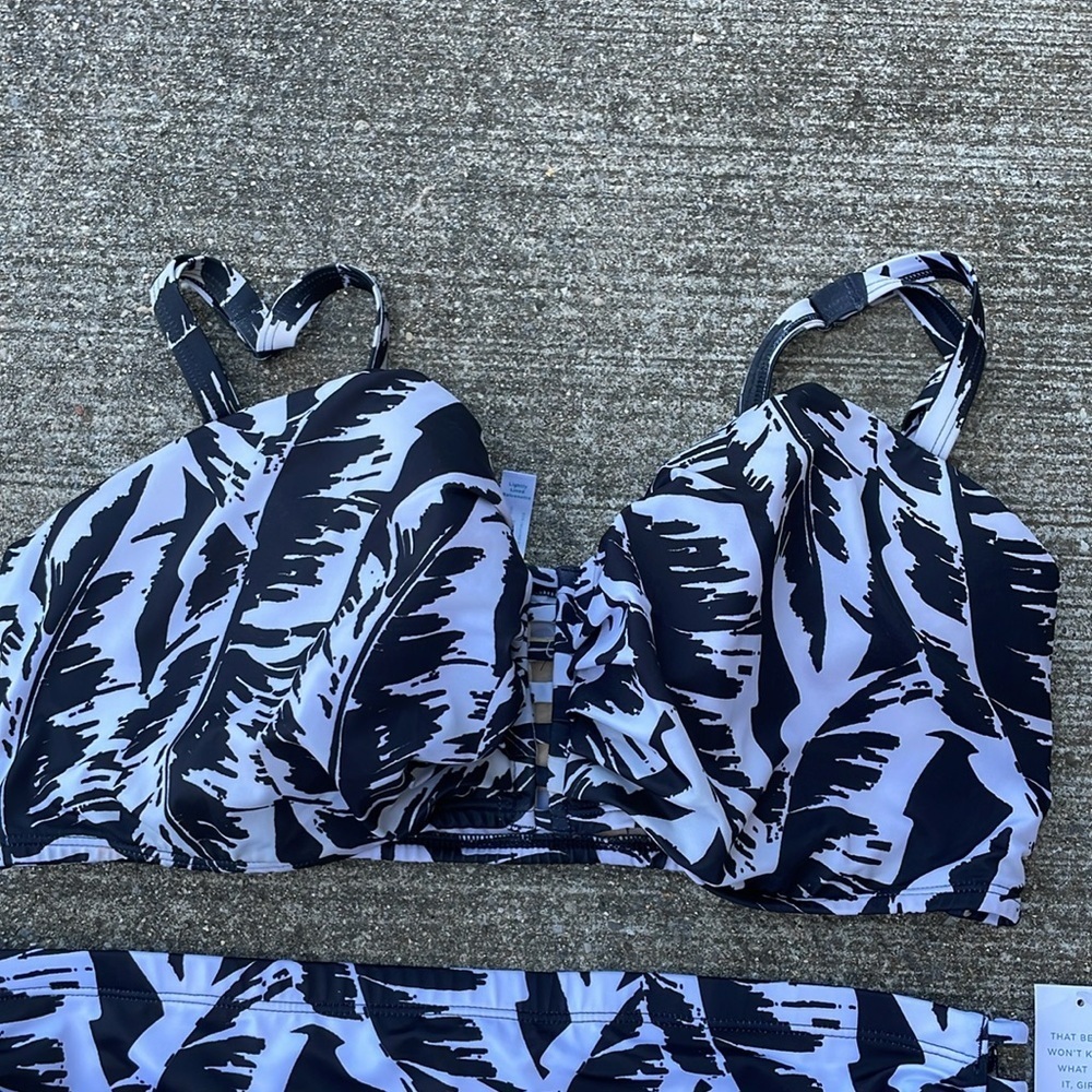 Cacique Swim High Rise Bikini Tropical Black Sexy Black White NWT - Picture 4 of 9